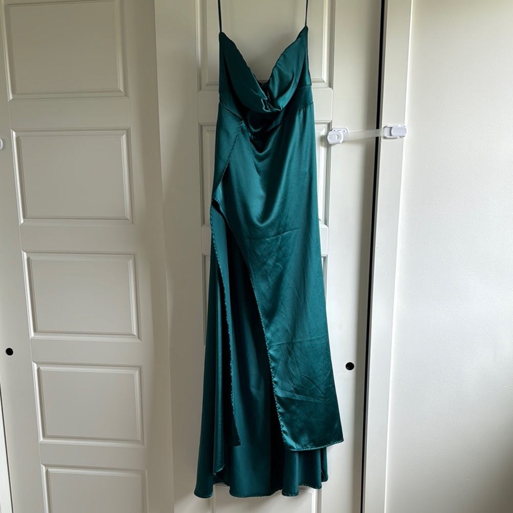Chic Blue Asymmetrical Cowl Neck Cocktail Gown